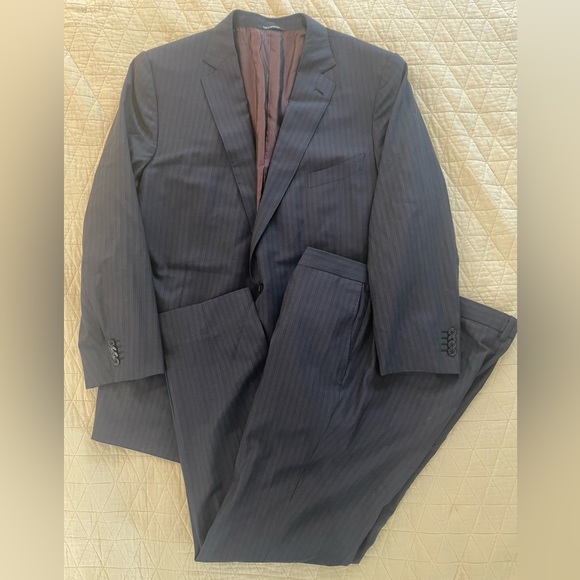 Ermenegildo Zegna Cool EffectSubtle Twin Stripe Navy Wool Suit 52 R/L $3295